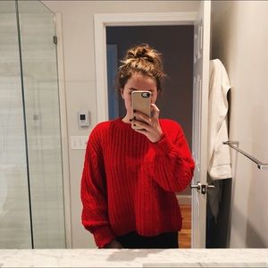 H&M // Red Chenille Sweater // Chunky // Small